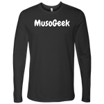 MusoGeek Next Level Men's Long Sleeve White Script