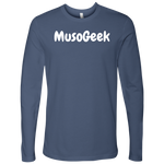 MusoGeek Next Level Men's Long Sleeve White Script