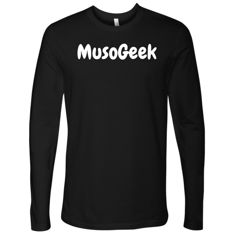 MusoGeek Next Level Men's Long Sleeve White Script