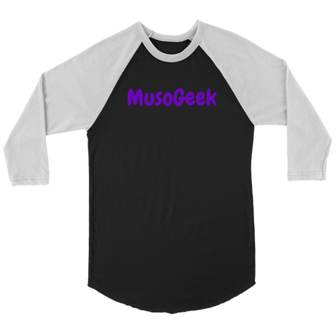 MusoGeek Canvas Unisex 3/4 Raglan Purple Script