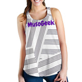 MusoGeek Manuscript Women's Racerback Tank Purple Script