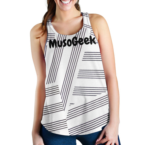 MusoGeek manuscript Women's Racerback Tank Black Script