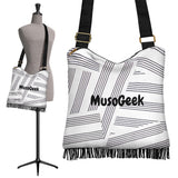 MusoGeek Manuscript Crossbody Boho Handbag Black Script