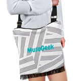 MusoGeek Manuscript Crossbody Boho Handbag Blue Script