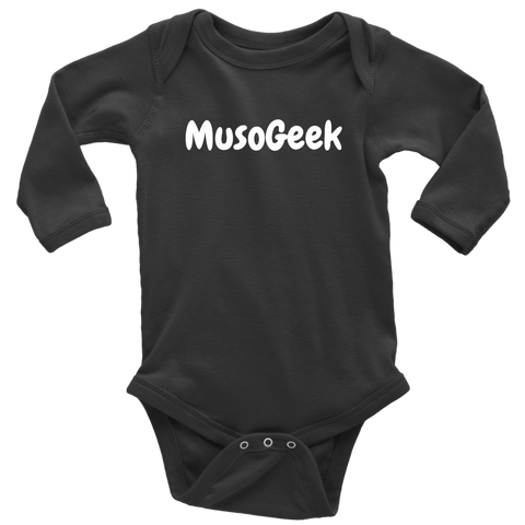 MusoGeek Long Sleeve Baby Bodysuit White Script