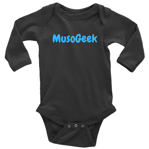 MusoGeek Long Sleeve Baby Bodysuit Blue Script