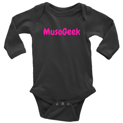 MusoGeek Long Sleeve Baby Bodysuit Pink Script