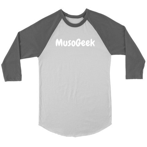 MusoGeek Canvas Unisex 3/4 Raglan White Script